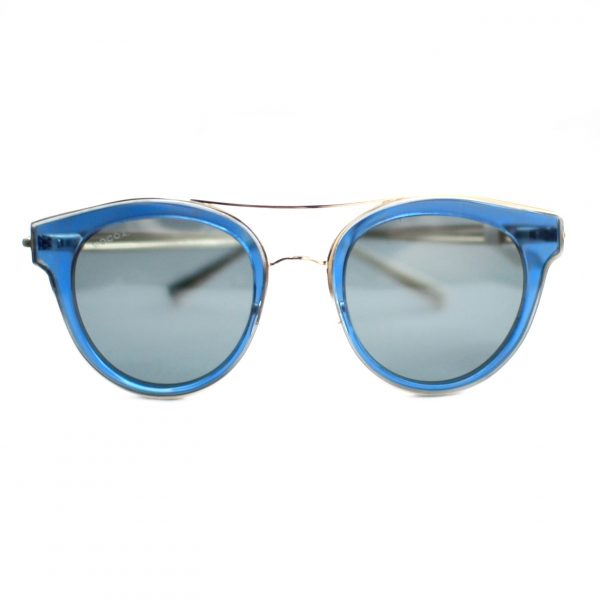 Damskie okulary przeciwsłoneczne Mocoa w kolorze niebieskim, okrągłe, podwójny "mostek".