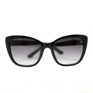 Damskie klasyczne okulary przeciwsłoneczne marki Guess w kolorze czarnym, złote detale.