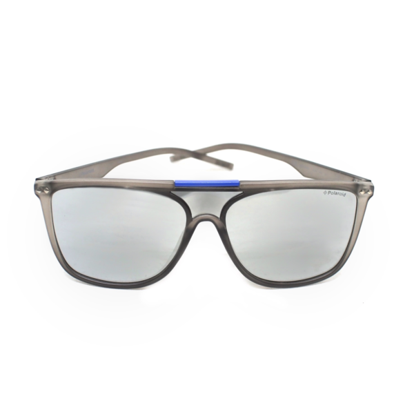 Męskie okulary przeciwsłoneczne POlaroid, szare tworzywo, niebieski mostek